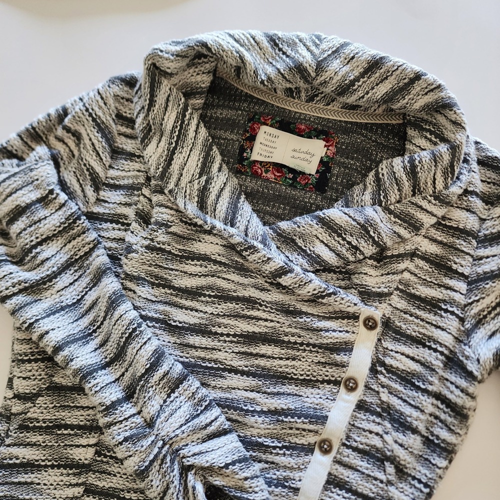 Saturday Sunday‎ Women's Gray Stripe Button Up Cowl Neck Pullover Top size M